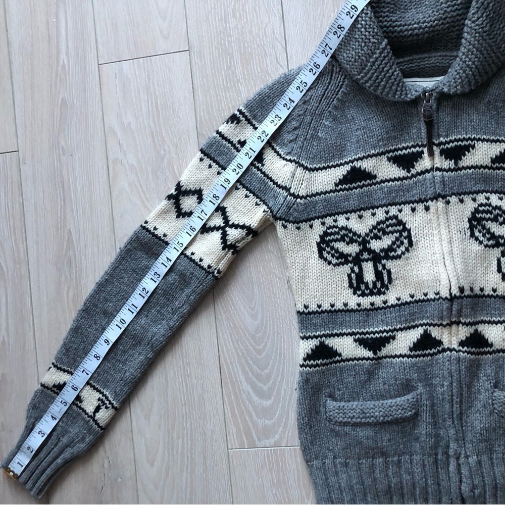 Aritzia TNA Sea To Sky Lambswool Chunky Knit Zip Sweater Medium Nordic Fair Isle - Picture 7 of 14
